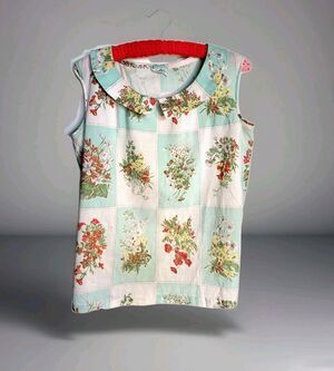 Vintage Floral Retro Print Cotton Sleeveless Swing Top with pocket Women's ML